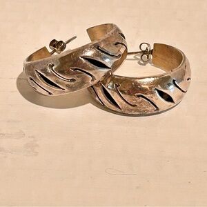 Sterling Silver 925 Mexico TM-194 Round Etched Open Earrings Vintage